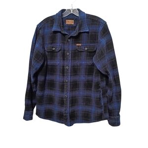 Orvis - Heavy Blue and Black Plaid Button- Up Cotton Shacket - Size M